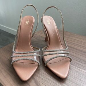 Zara Women's Elegant Tan Slingback Heels